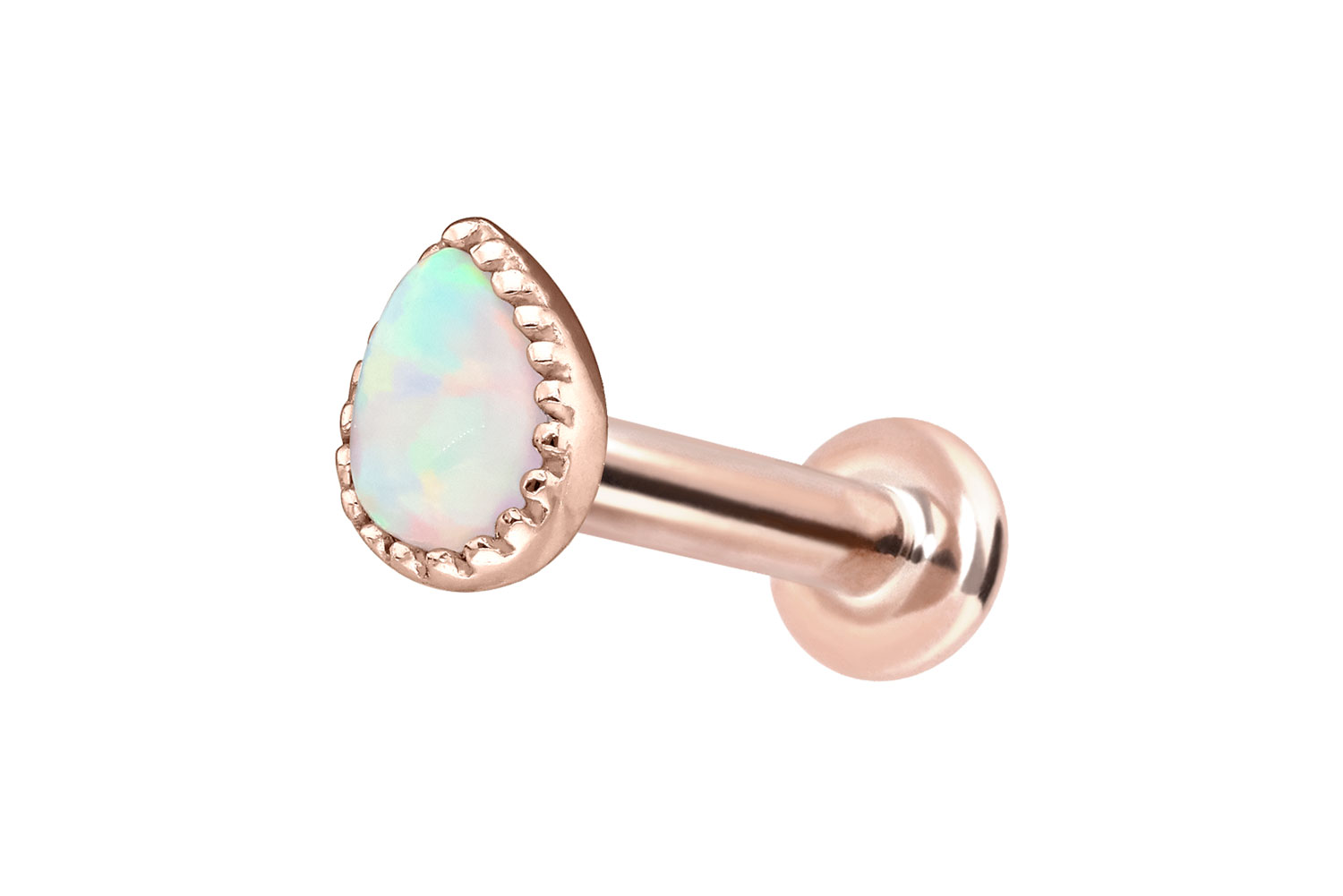 14 Karat Gold Labret Piercing mit Push Fit SYNTHETISCHER OPALTROPFEN